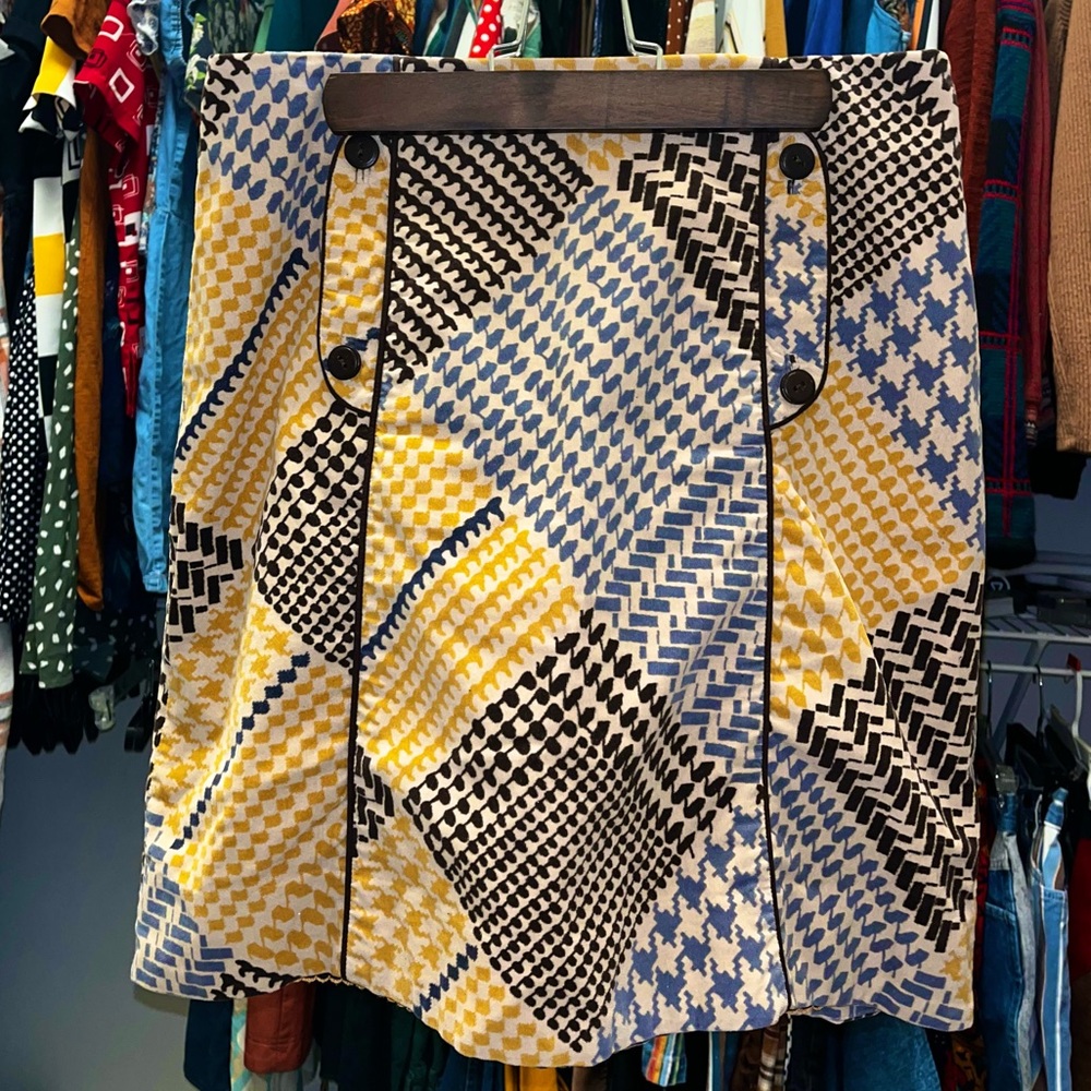 Maeve Anthropologie Corduroy Color Block Patchwork Pocket A-Line Unique Skirt